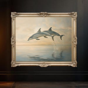 Dolphin Duo Wall Art Print, Ocean Marine Life Decor, Serene Dolphin Painting, Coastal Home Decor, Sea Animal Wall Art, Ocean Theme Art