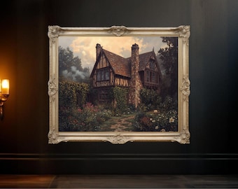 Enchanting Countryside Cottage Wall Art Print, Rustic Home Decor Illustration, Timeless Country House Painting, Vintage Style Artwork