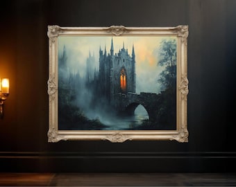 Gothic Castle Wall Art, Fantasy Landscape Print, Mystical Castle Decor, Dark Academia Aesthetic, Enchanted Castle Artwork