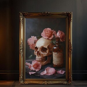 Elegant Skull Art ,Dark Academia Art Printable, Skull Art Print, Gothic Home Decor Wall Art ,Vintage Skull Rose Design