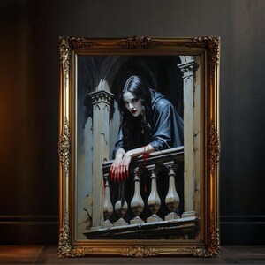 Gothic Vampire Lady, Haunting Wall Art, Dark Fantasy Decor, Mysterious Gothic Artwork, Vampire Themed Print, Eerie Home Decoration