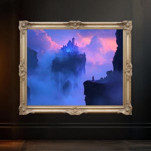 Fantasy Castle Wall Art, Enchanted Landscape Print, Dreamy Castle in Clouds, Magical Castle Above Mist, Fantasy Decor