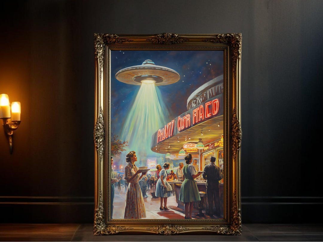 UFO Retro Sci Fi Wall Art Vintage Spaceship Poster Nostalgic Space ...