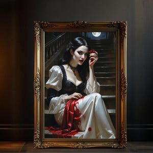 Gothic Vampire Woman Wall Art, Blood Moon Gothic Lady Print, Dark Fantasy Vampire Artwork, Horror Wall Decor, Unique Gothic Home Decor