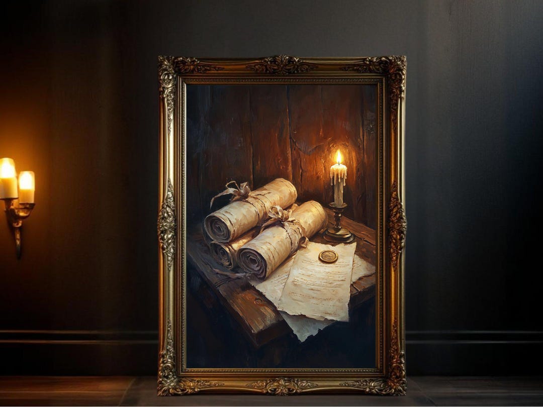 Vintage Scrolls Candlelit Artwork, Historical Manuscript Wall Art ...