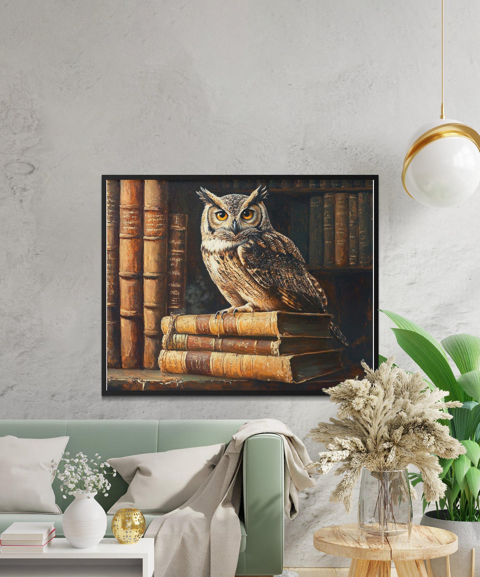 Majestic Owl Wall Art Print, Vintage Library Decor, Great Horned Owl ...