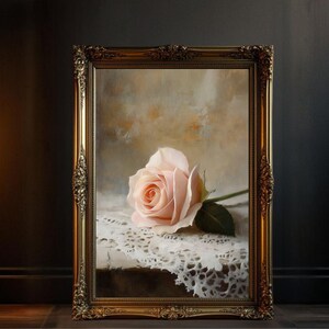 Pink Rose Wall Art Print, Vintage Oil Painting, Floral Canvas Art, Romantic Home Decor, Shabby Chic Wall Decoration, Flower Artwork