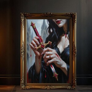 Gothic Vampire Wall Art, Dark Fantasy Art, Sword and Blood Artwork, Mysterious Gothic Painting, Vampire Decor, Gothic Home Decor