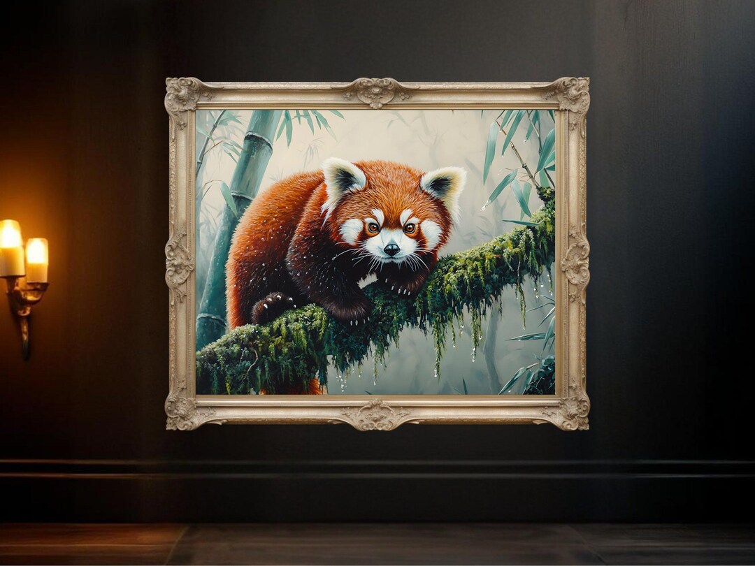 Red Panda on Mossy Branch Wall Art Print, Nature Wildlife Animal Poster ...