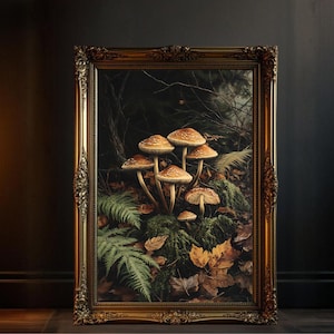 Enchanting Forest Mushrooms Vintage Oil Painting Wall Art Botanical Decor Nature Inspired Home Decor Mushroom Art Print