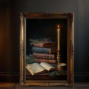 Vintage Book and Candle Wall Art Print, Library Decor, Book Lover Gift, Literary Art, Antique Book Illustration, Home Office Decor