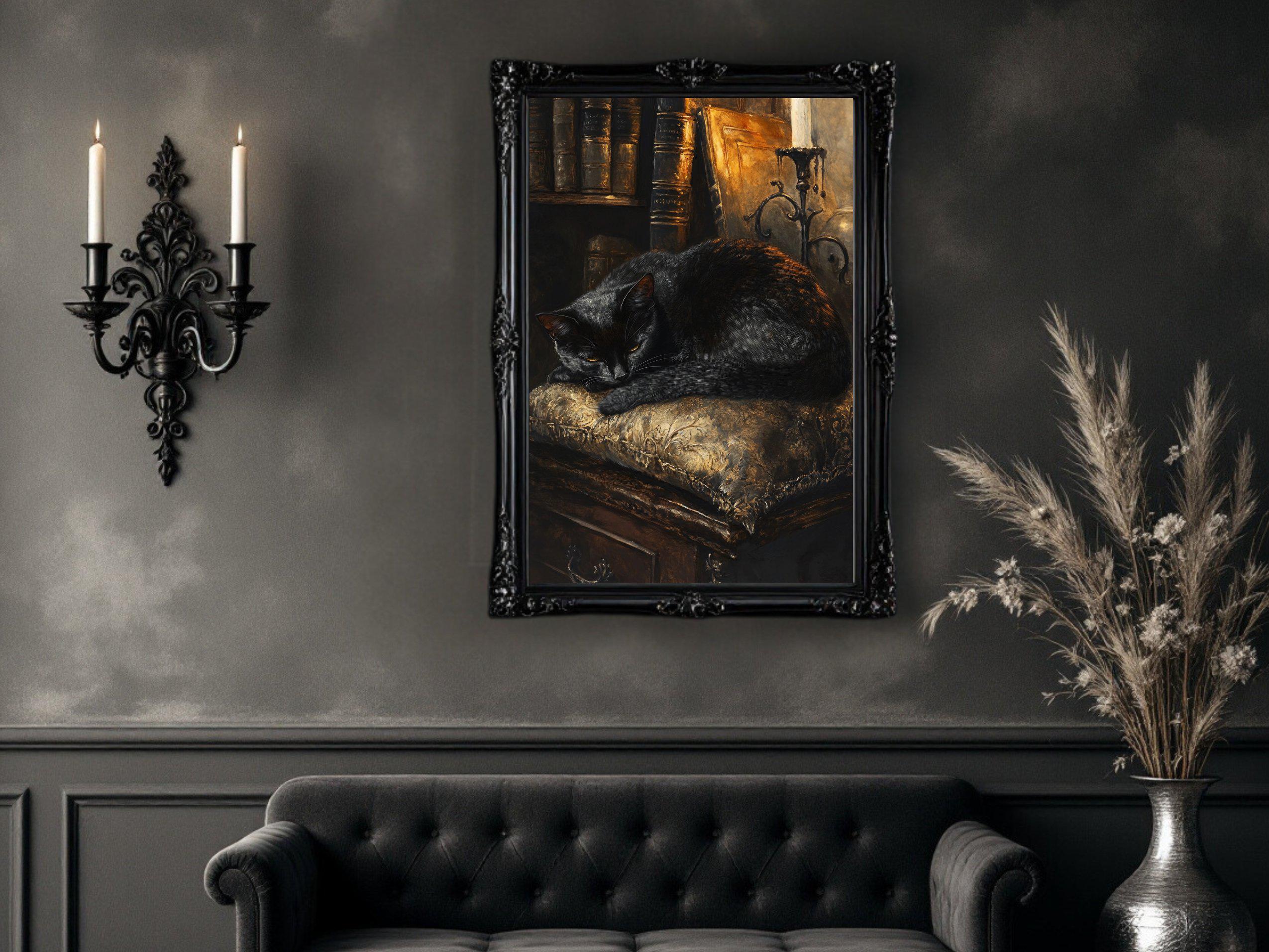 Black Cat Wall Art, Dark Academia Art Printable, Vintage Cat Poster ...