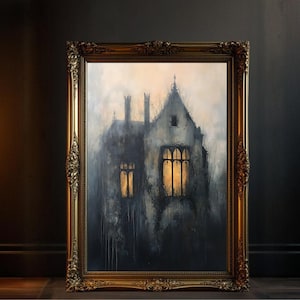 Haunted House Canvas Wall Art, Gothic Halloween Decor, Spooky Mansion Artwork, Vintage Haunted House Painting, Witchy Wall Hanging