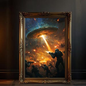 Futuristic Sci-Fi Battle Wall Art, Alien Invasion Print, Epic Space War Artwork Poster, High-Quality Sci-Fi Wall Decor, Unique Gift