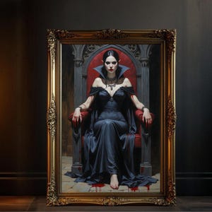 Gothic Vampire Queen Throned Wall Art, Dark Fantasy Regal Decor, Striking Artistic Print for Living Room or Bedroom Decor