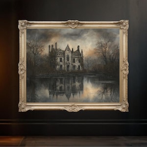 Haunted Mansion Wall Art, Gothic Castle Print, Dark Forest Painting, Spooky House Decor, Haunted House Poster, Mysterious Artwork