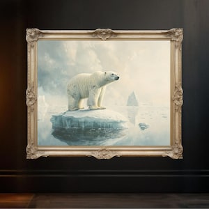 Polar Bear Arctic Scene Landscape Painting, Wildlife Wall Art, Nature Inspired Decor, Animal Art Print, Unique Home Decor, Gift Idea