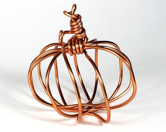 Copper Wire Pumpkin - small and stout- thick stem simple copper Fall decor - handmade - 10602