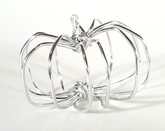 Mini Silver Wire Pumpkin- Modern metallic Fall decor - handmade - 72118-2