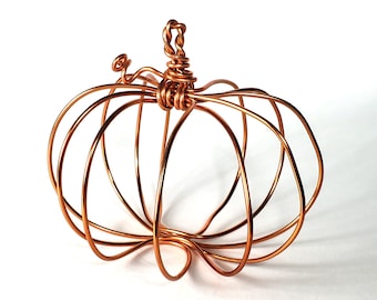 Wire Pumpkin - small simple copper pumpkin Fall decor - handmade - 10604 pumpkin with vine