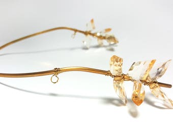 Sparkling Golden Brass Partial crown for costume or wedding - metal laurel wreath style hair accessory - L1117