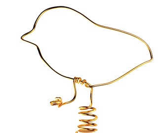 Golden Chick Tree Topper - 5" Tree Topper - handmade small bird wire tree topper -111422R