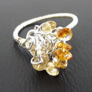 Citrine Sash Curly Cluster Handmade Sterling Silver Ring size 5 - November Birthstone Ring