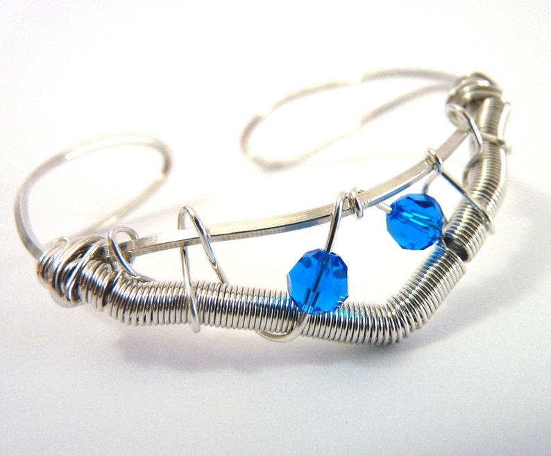 Sapphire Blue Sparkling Sterling silver Triangle Bracelet Cuff image 1