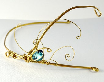 Gold Brass Swirly Asymmetrical Tiara Headband- 20's style modern fantasy