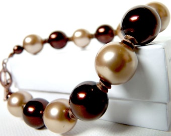 Copper Chocolate with Cocoa- pearl bracelet- brown and champagne- fits 7 plus inch wrist