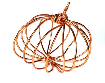 Copper Wire Pumpkin - small med - simple copper Fall decor - handmade - 10601