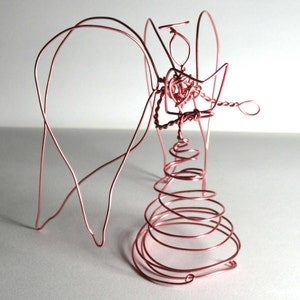 Quad Wing Pink Wire Angel with book -medium- aluminum - caroling angel tree topper with 4 wings