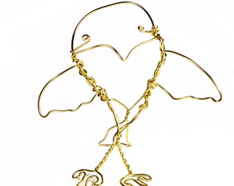 Whimsical Wire Bird Sculpture - brassy gold