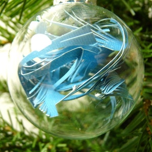 Turquoise Blue Cut Paper Modern Holiday Ornament - small - glass - handmade