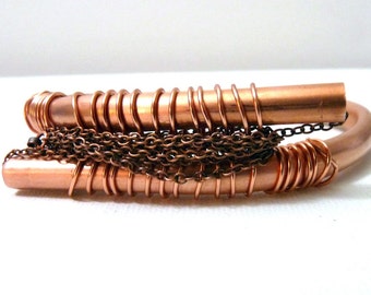 Convertible Copper Bangle Necklace - Sewn Modern Geometry
