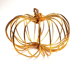 Golden Wire Pumpkin - squat medium small gold pumpkin - Fall decor - handmade