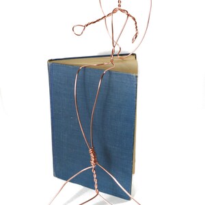 Big Copper Mermaid w/ long hair- wire sculpture bookshelf mermaid - sitting mermaid on shelf with long tail and long hair