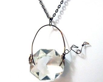 Rockin Out- Whistling along crystal Pendant- Upcycle antique chandelier crystal necklace