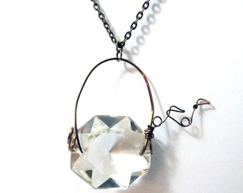 Rockin Out- Whistling along crystal Pendant- Upcycle antique chandelier crystal necklace