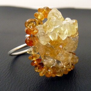 Huge Citrine Cluster Sterling Silver Cocktail Ring size 6