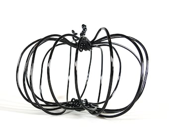 Black Wire Pumpkin - medium small - simple black Fall decor - handmade - 72118-7