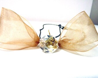 Golden Bow Tie Necklace with crystal - for women and teen girls