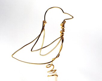 Golden Bird Tree Topper with wings - handmade small bird wire tree topper -111422H