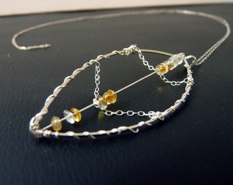 Sterling Silver and Citrine Leaf Pendant - november birthstone