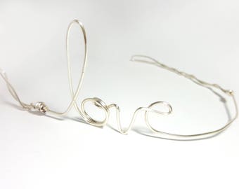 I love your headband - silver wire love hair band - lightweight metal headband