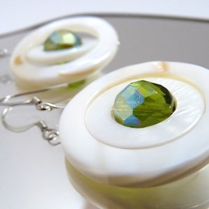 Peridot Sparkle Earrings, Mother of Pearl Spinner