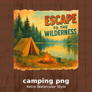 Camping png, Wilderness Escape Digitaldruck, Camping Kunst Download, See Hütte Dekor, Outdoor Abenteuer Poster, Seelandschaft, Reisekunst