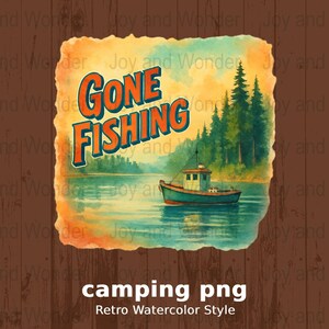 Camping png, Gone Angeln Digitaldruck, Aquarell Boot, See Szene Download, Retro Angeln Poster, Cabin Dekor, Angeln Geschenk