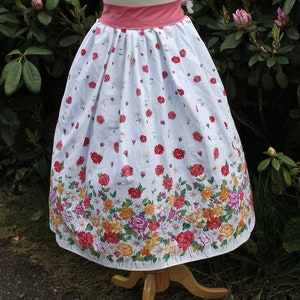 1950s Floral Print Full Skirt, Circa 1950s, Floral Fifties Skirt with Pink Yellow Purple and White Flowers, Floral Print Mid Century Skirt