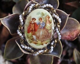 Broche Vintage Motif Fleurs émaillée - Style Art Déco ? - Occasion